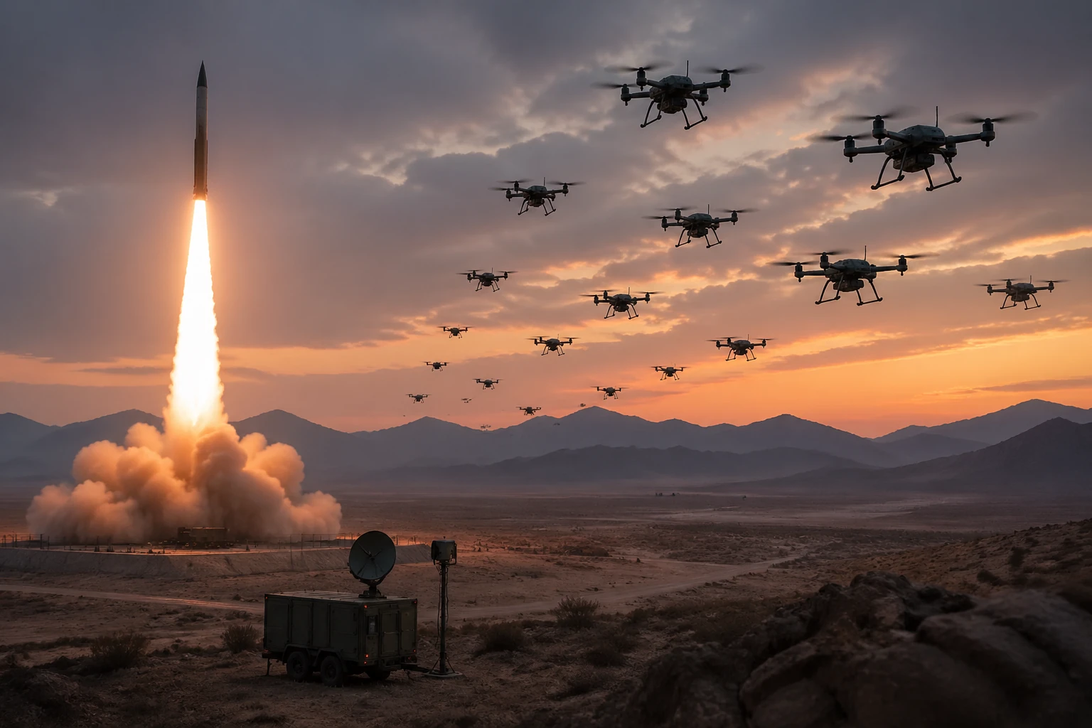 Iranian ballistic missile launch and drone swarm during Operation Epic Fury